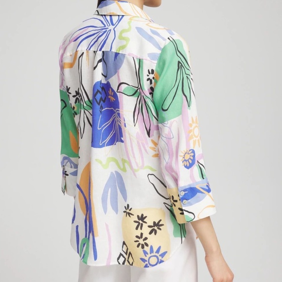 Chico's  Surreal 100% Linen 3/4 Sleeve Shirt Sz 2/ US 12  Whimsical Summer NWT - Picture 9 of 9